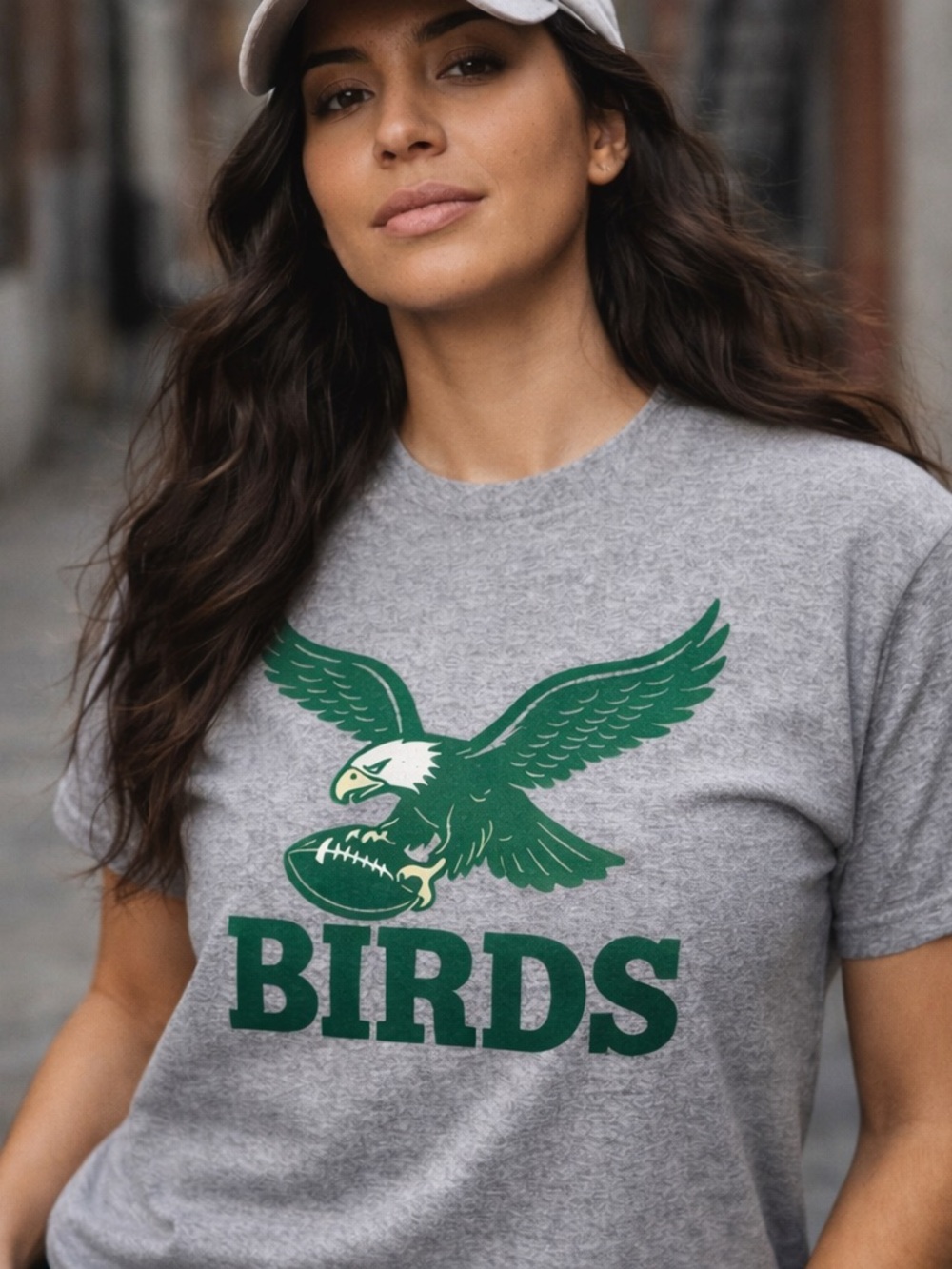 Gray 'Birds' Graphic Tee with Green Eagle - Birds EAGLES S-5xl